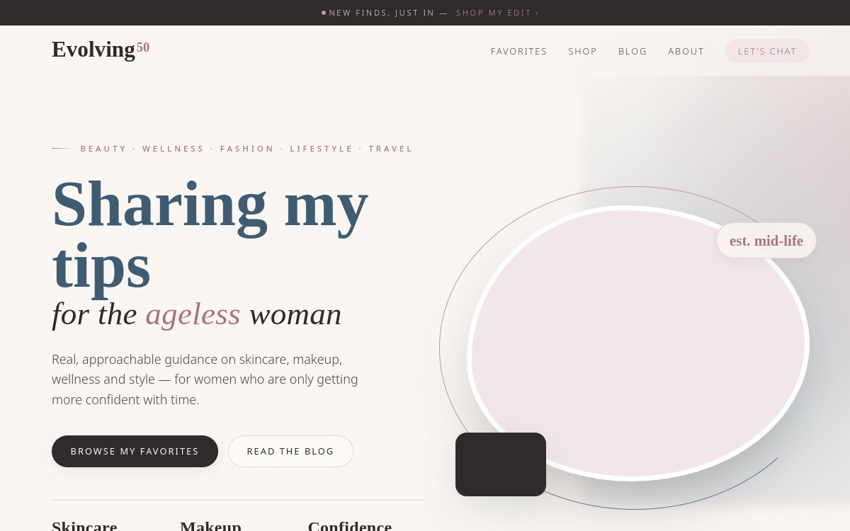 Screenshot of the Evolving50 website