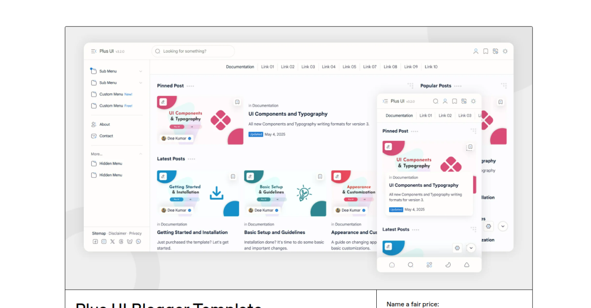 Plus UI Premium Blogger Template/Theme