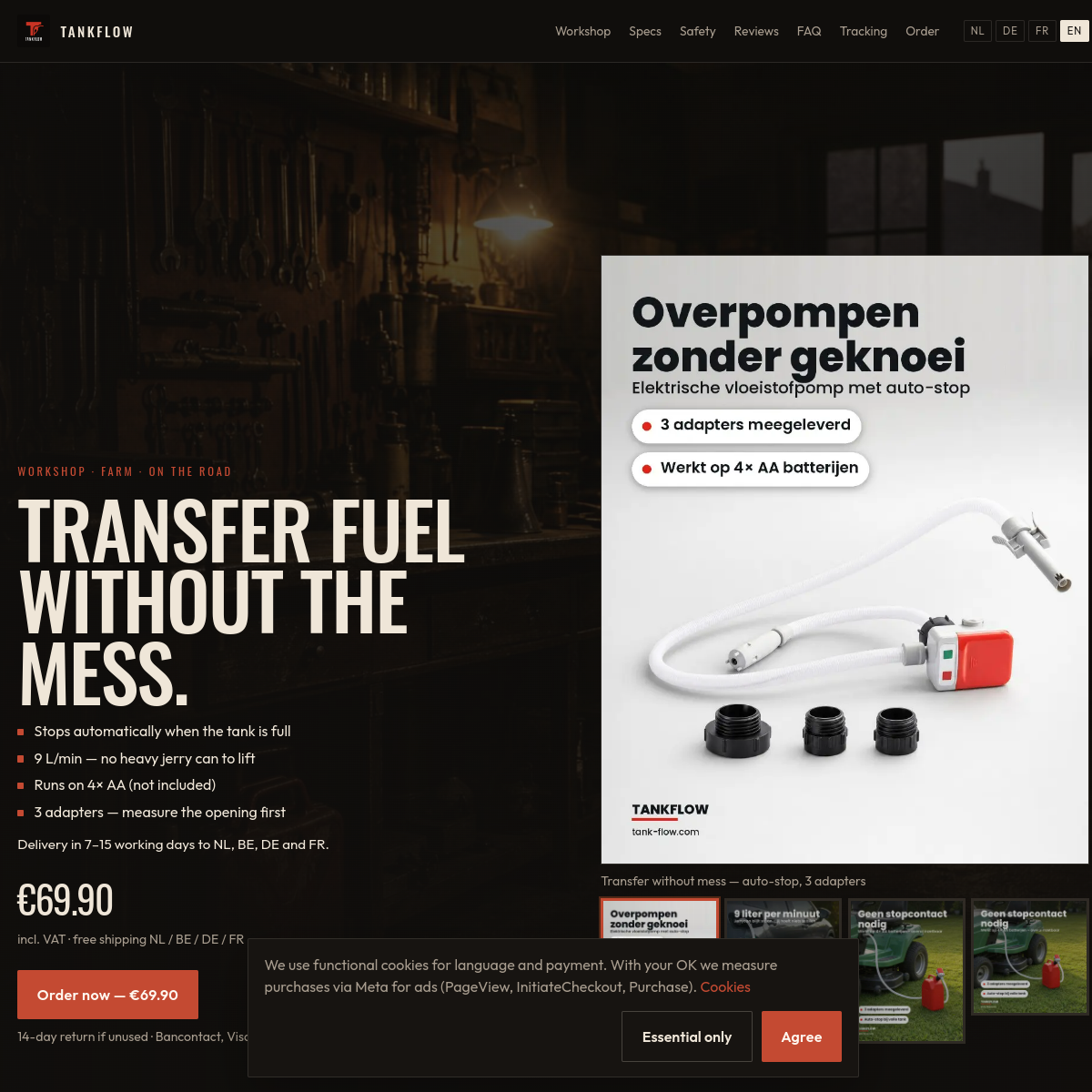 Homepagescreenshot van Tankflow
