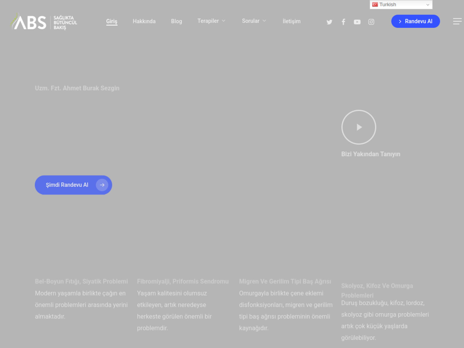 Uzm. Fzt. Ahmet Burak Sezgin web sitesi ön izlemesi
