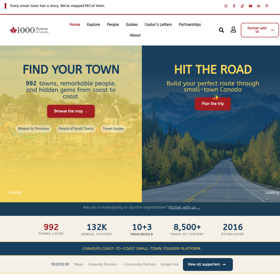 1000towns.ca homepage screenshot