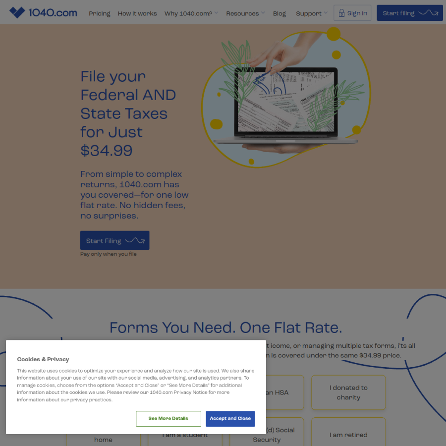 1040.com homepage screenshot