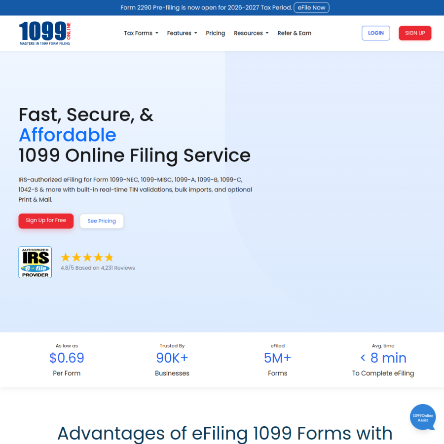 1099online.com homepage screenshot