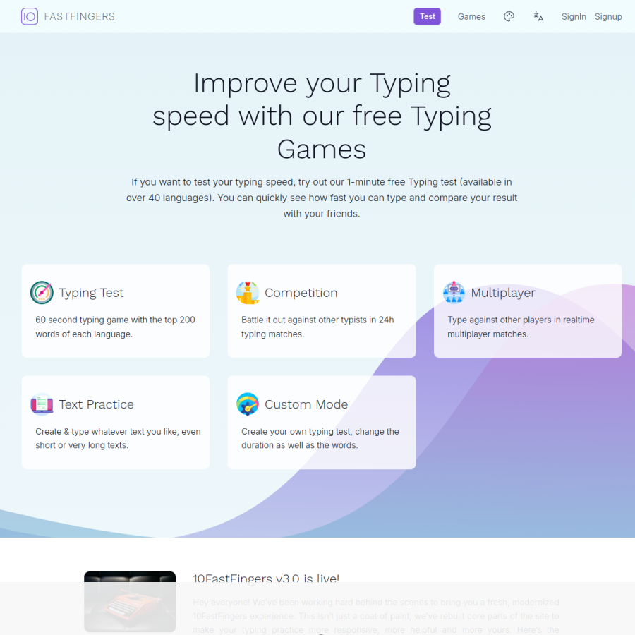 10fastfingers.com homepage screenshot