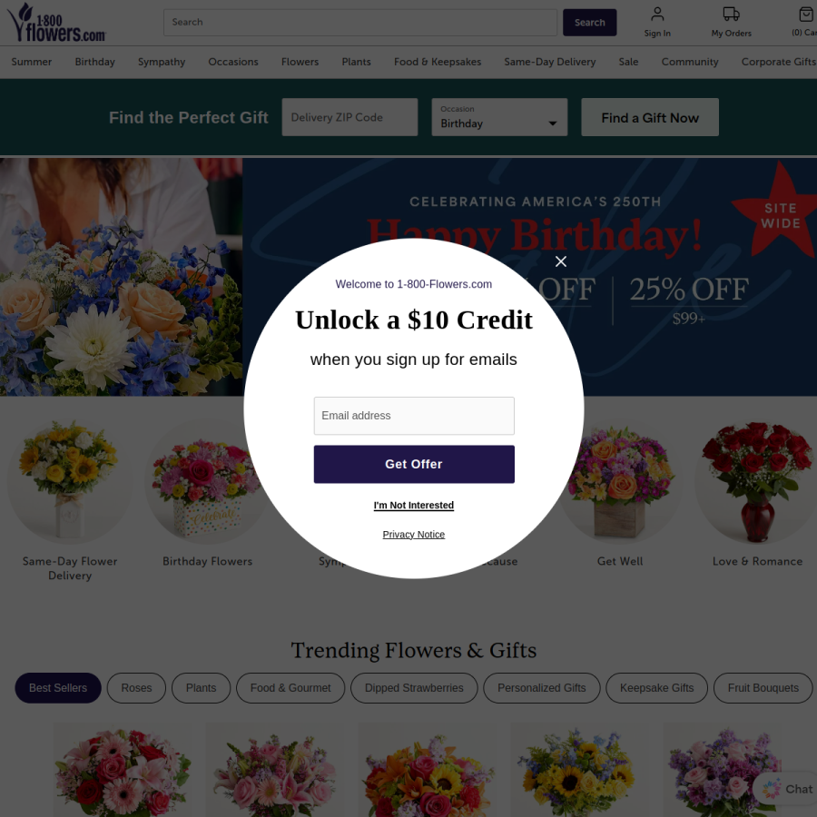 1800flowers.com homepage screenshot