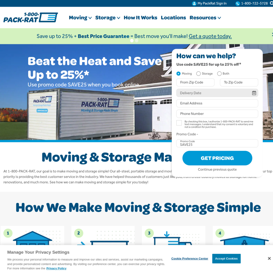 1800packrat.com homepage screenshot