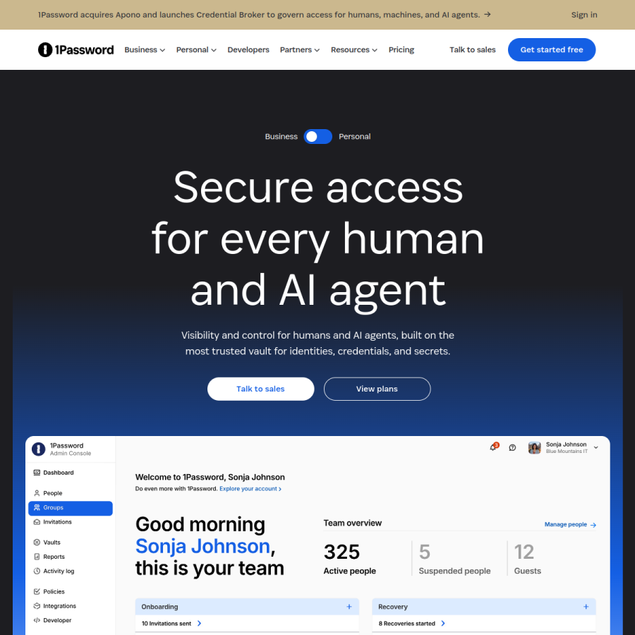 1password.com homepage screenshot