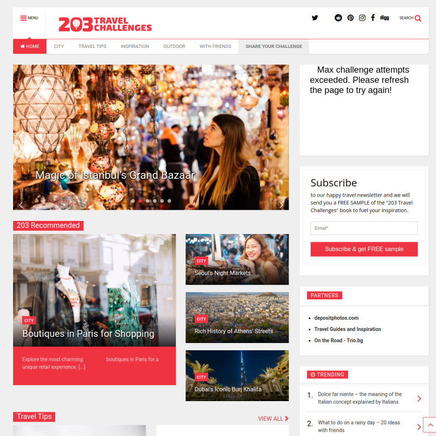 203challenges.com homepage screenshot