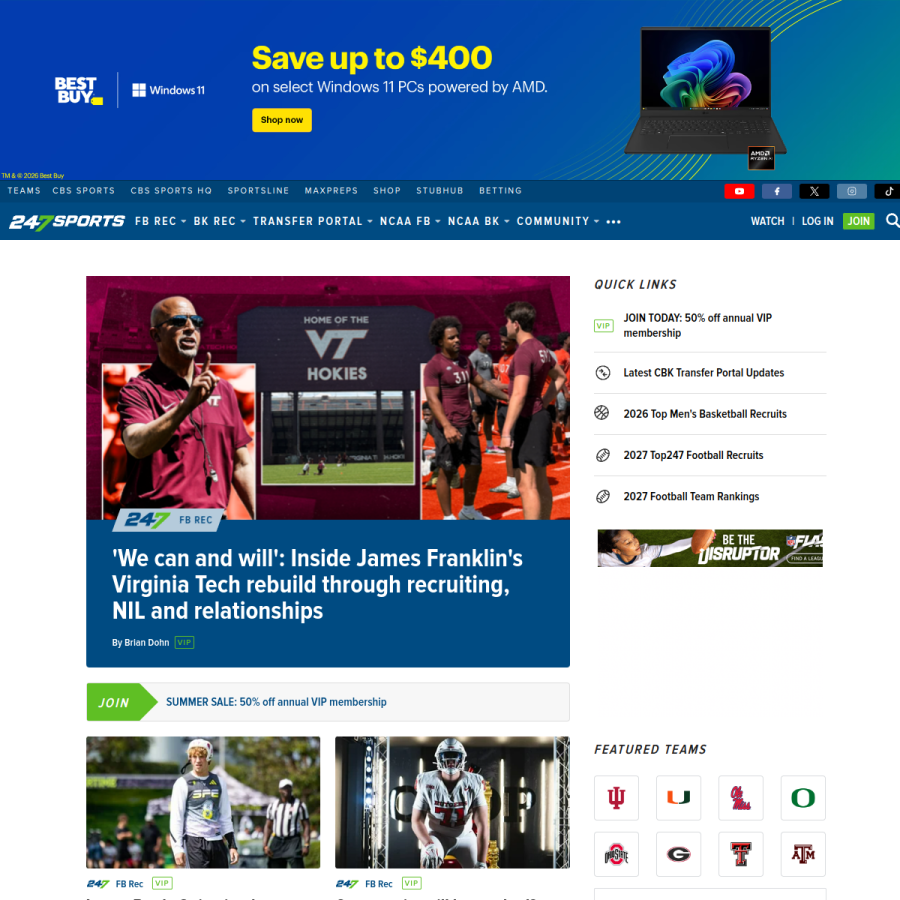 247sports.com homepage screenshot
