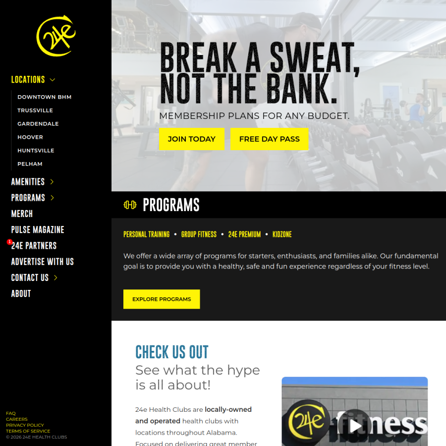 24ehealthclubs.com homepage screenshot