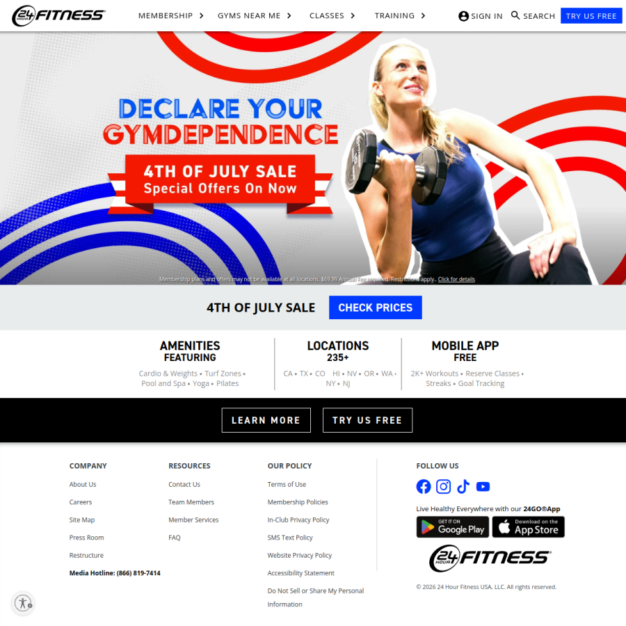 24hourfitness.com homepage screenshot