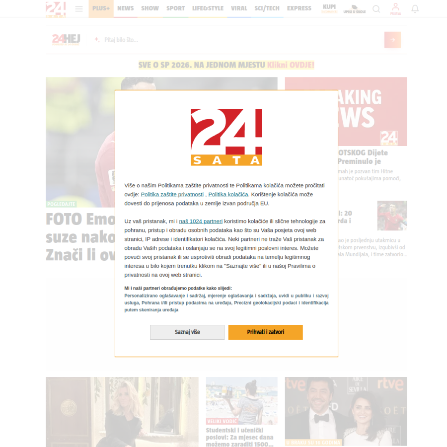 24sata.hr homepage screenshot
