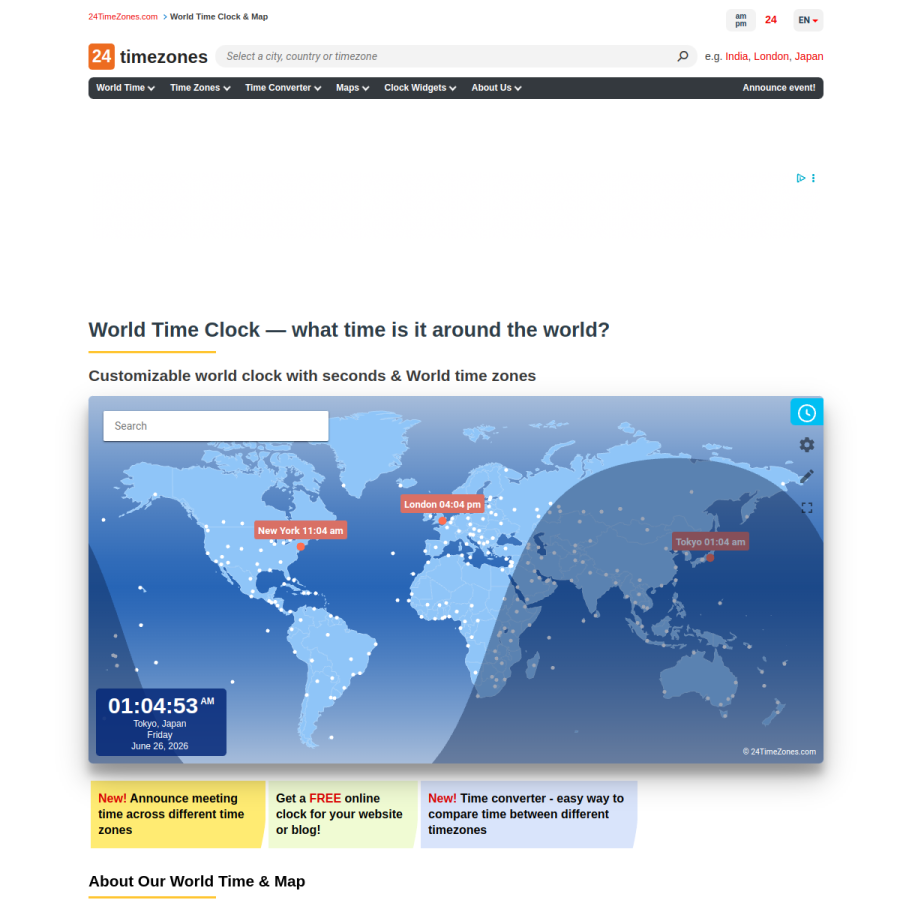 24timezones.com homepage screenshot