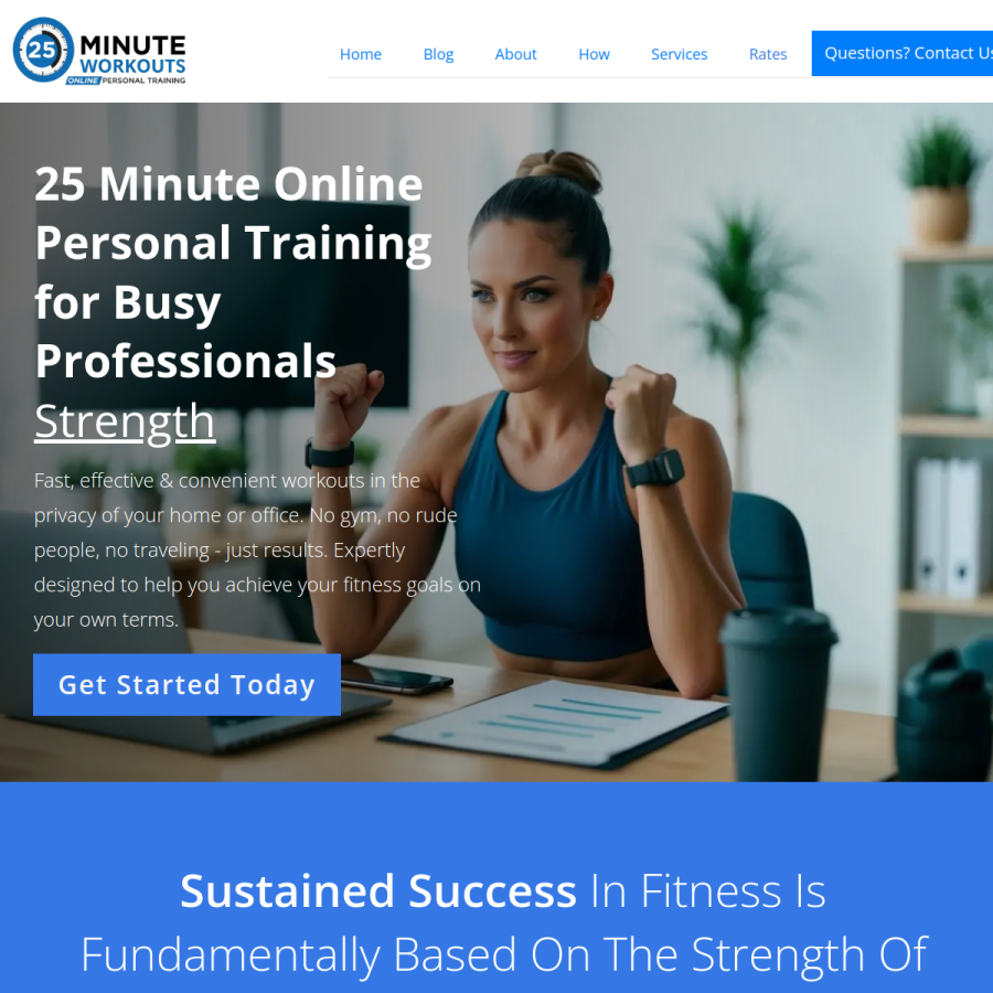 25minuteworkouts.com homepage screenshot