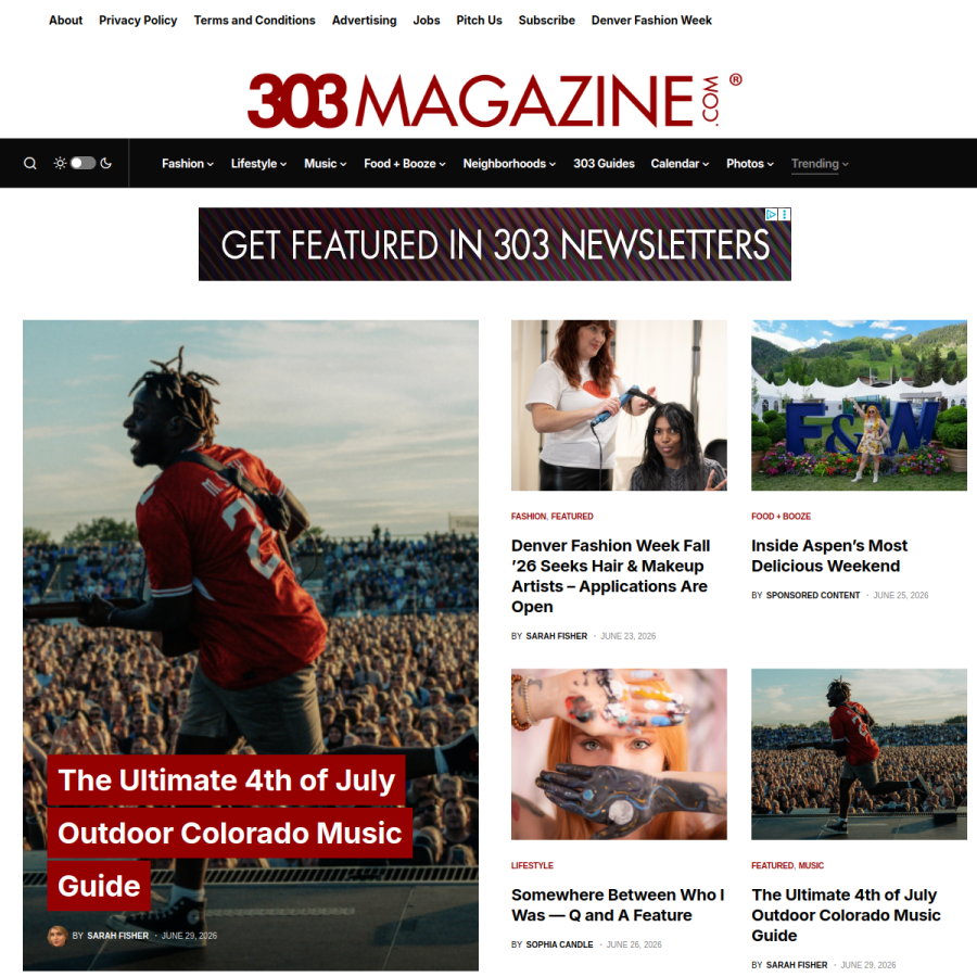 303magazine.com homepage screenshot