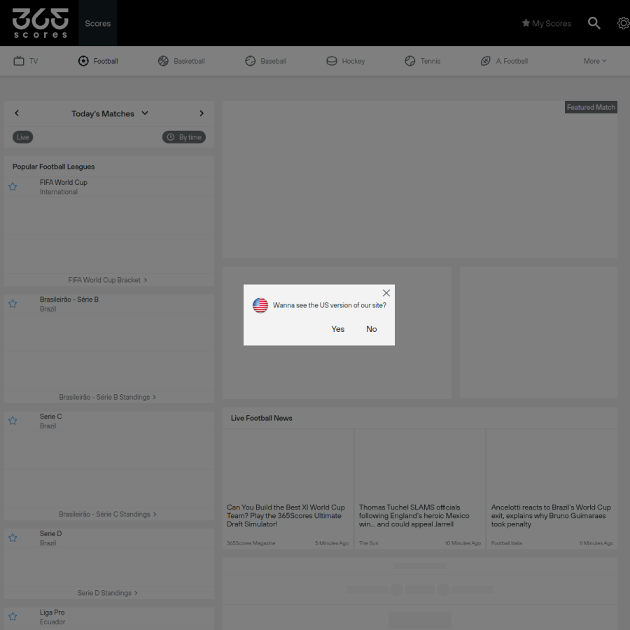 365scores.com homepage screenshot