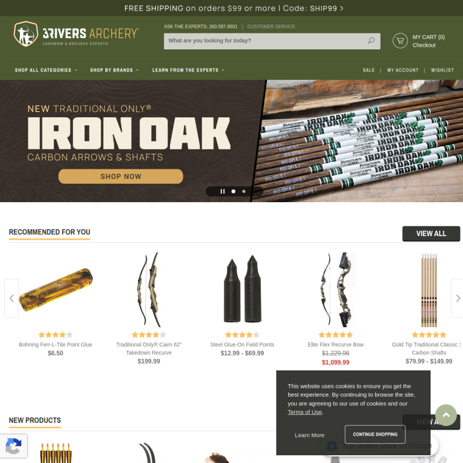 3riversarchery.com homepage screenshot
