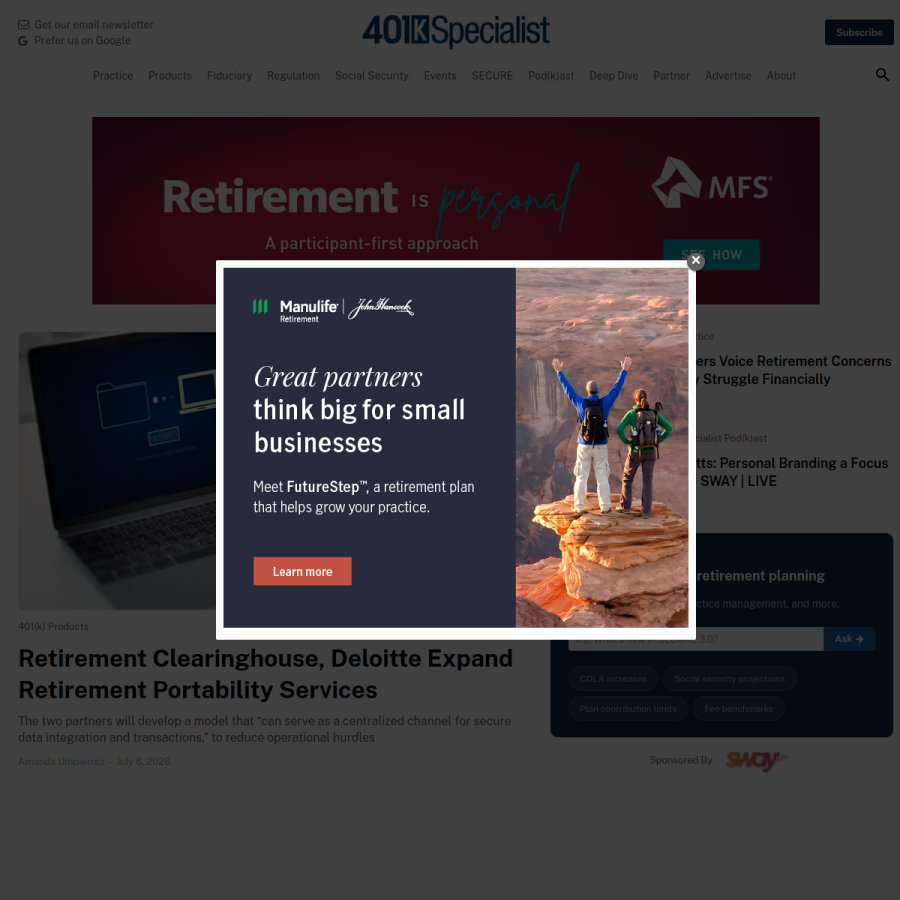 401kspecialistmag.com homepage screenshot