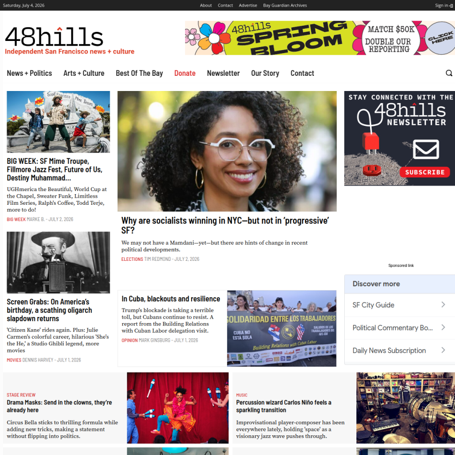 48hills.org homepage screenshot