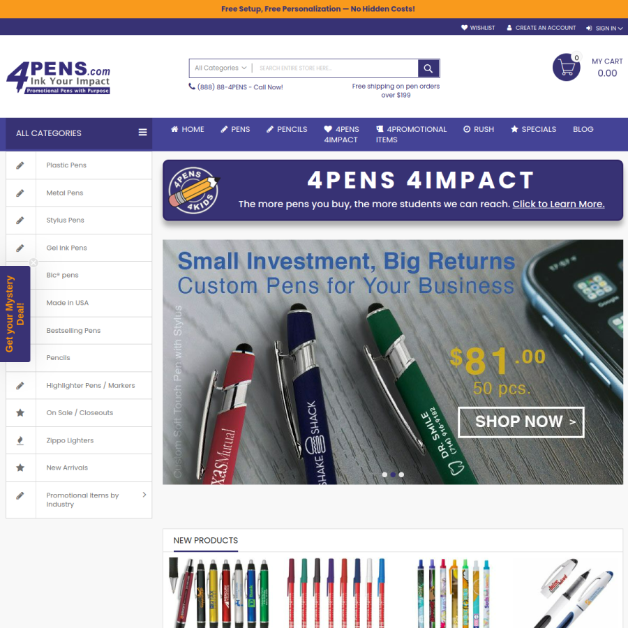 4pens.com homepage screenshot