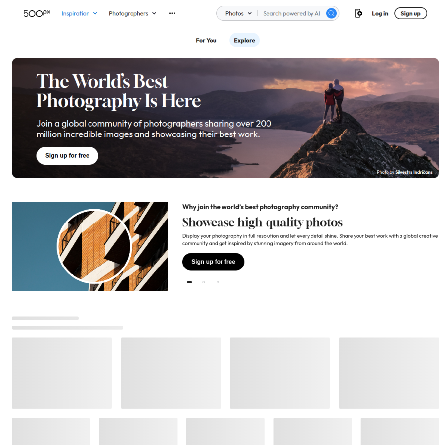 500px.com homepage screenshot