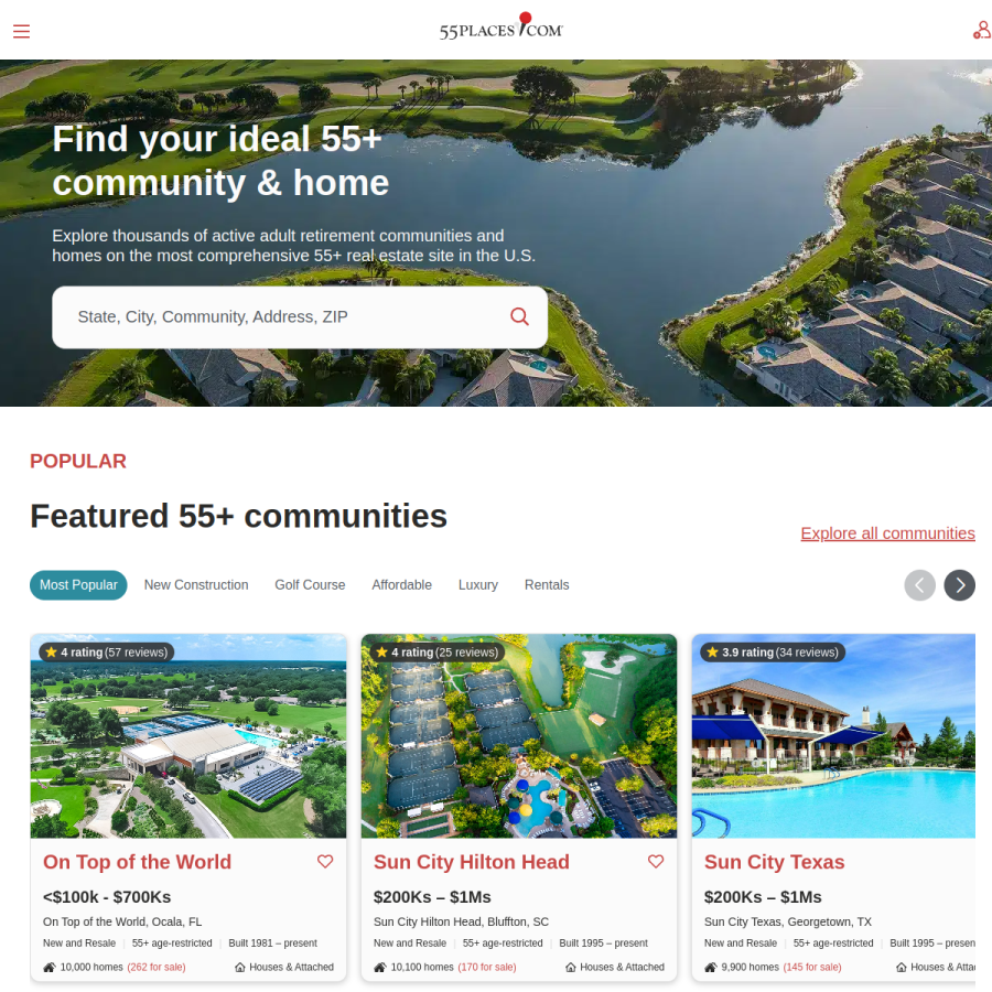 55places.com homepage screenshot