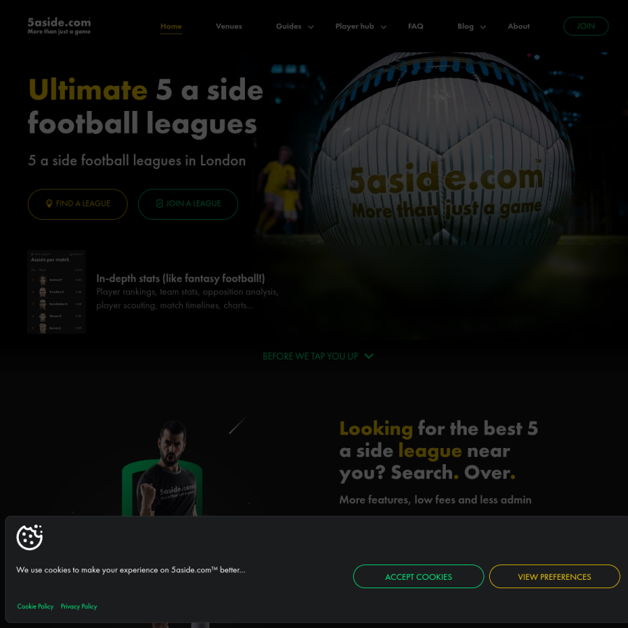 5aside.com homepage screenshot