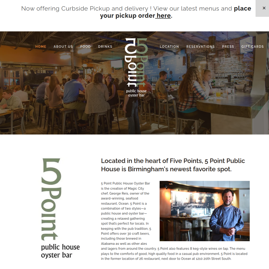 5pointpublichouse.com homepage screenshot