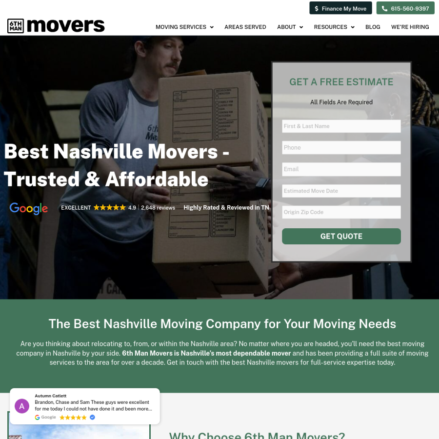 6thmanmovers.com homepage screenshot