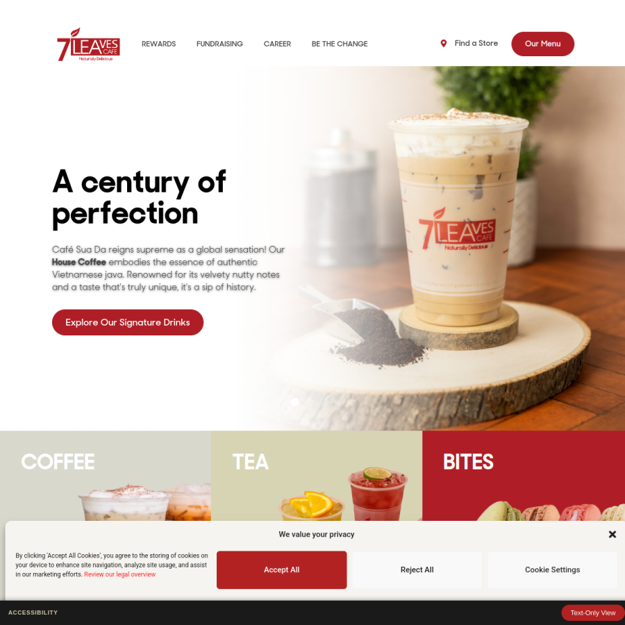 7leavescafe.com homepage screenshot