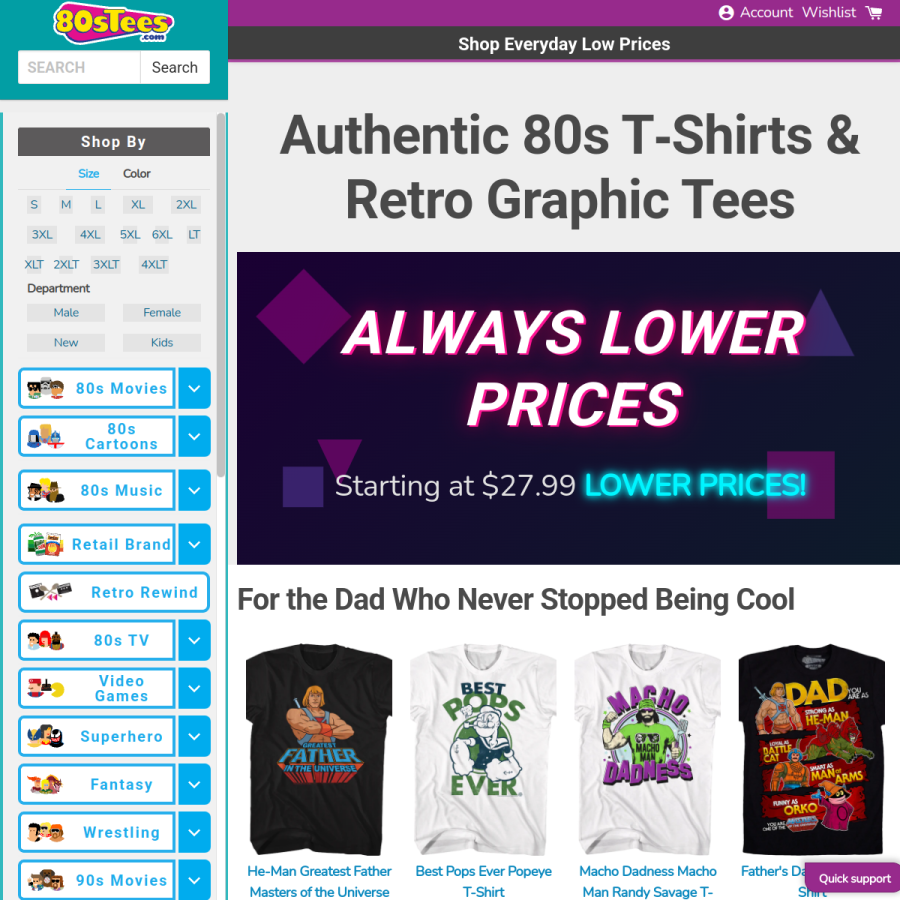 80stees.com homepage screenshot