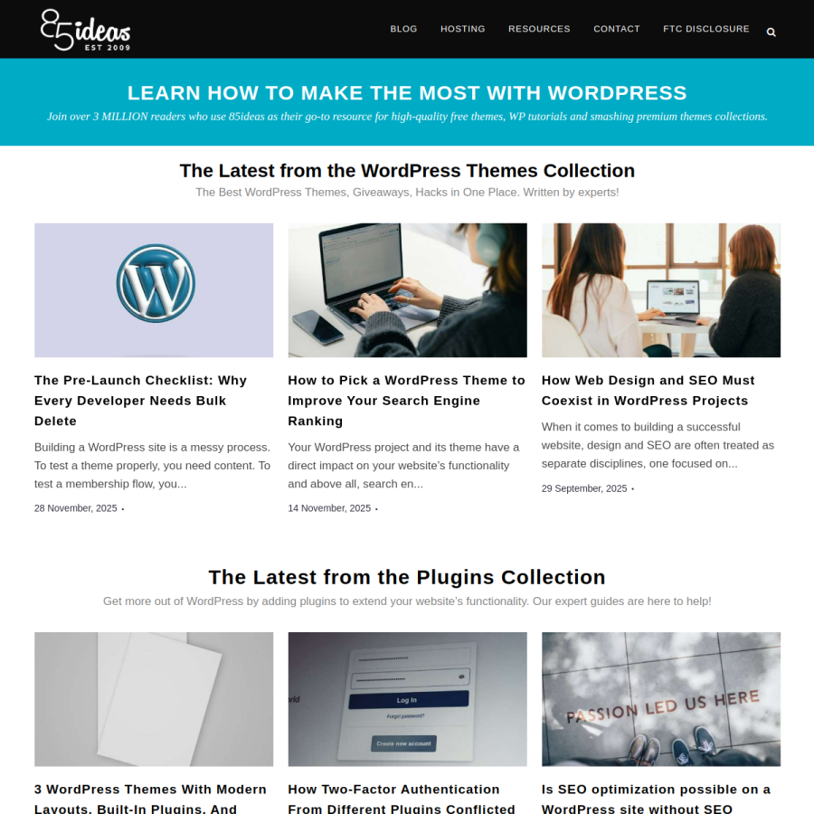 85ideas.com homepage screenshot