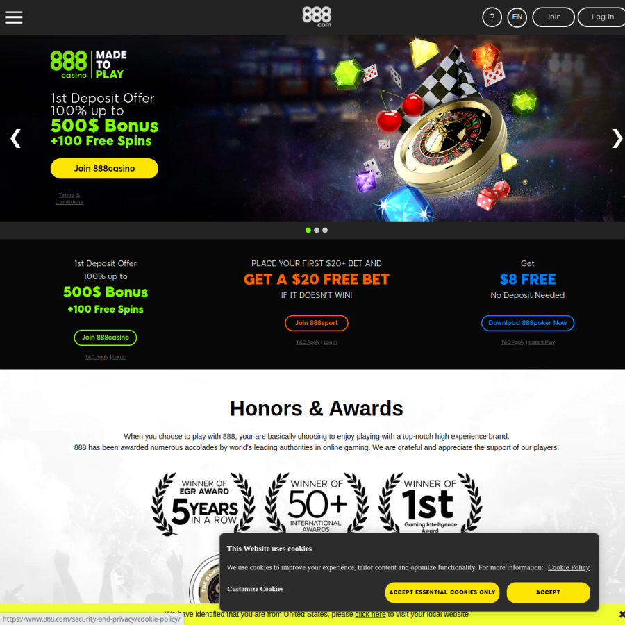 888.com homepage screenshot