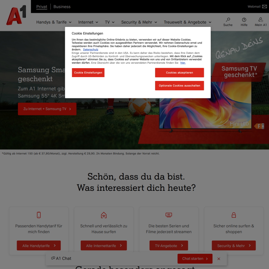 a1.net homepage screenshot