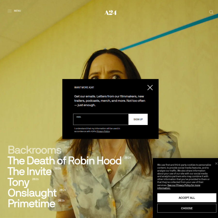 a24films.com homepage screenshot