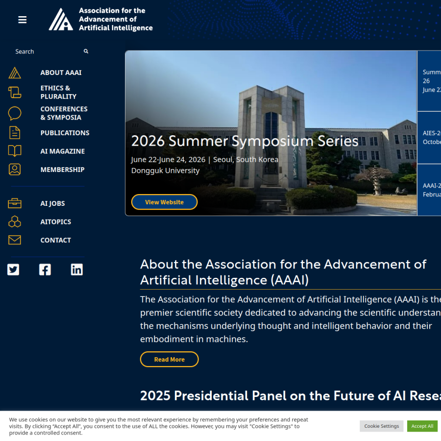 aaai.org homepage screenshot
