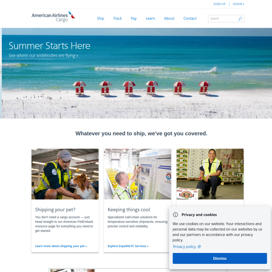 aacargo.com homepage screenshot