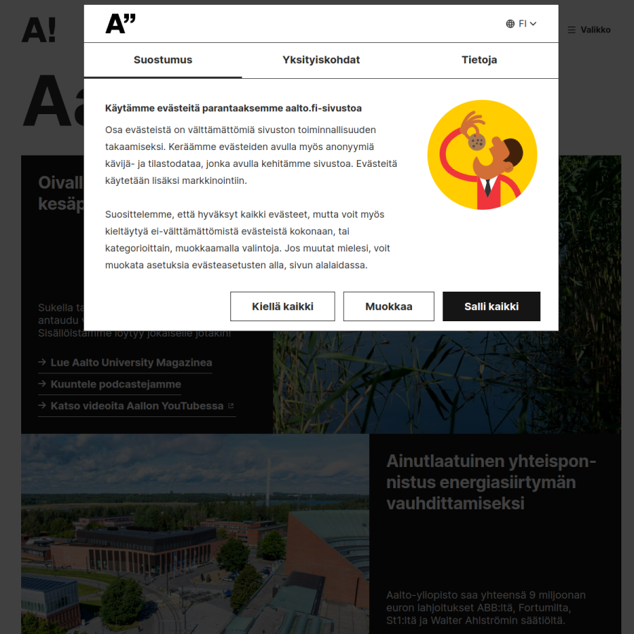 aalto.fi homepage screenshot