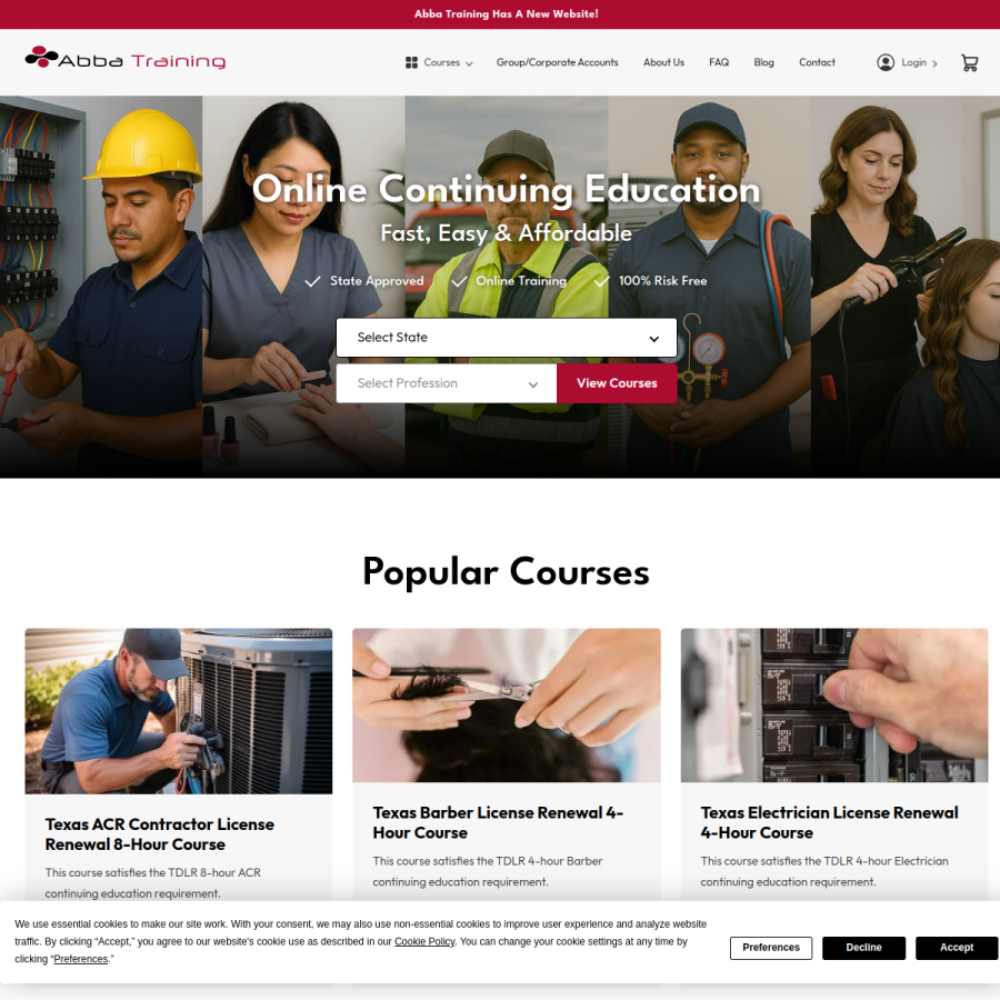 abbatraining.com homepage screenshot