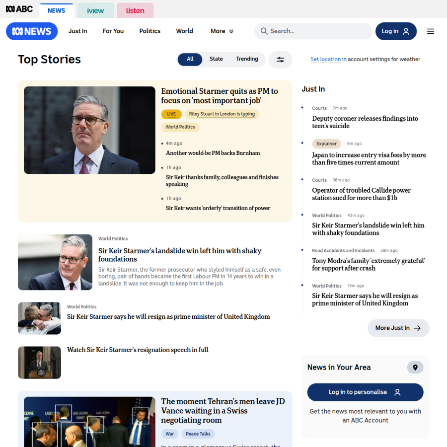 abc.net.au homepage screenshot