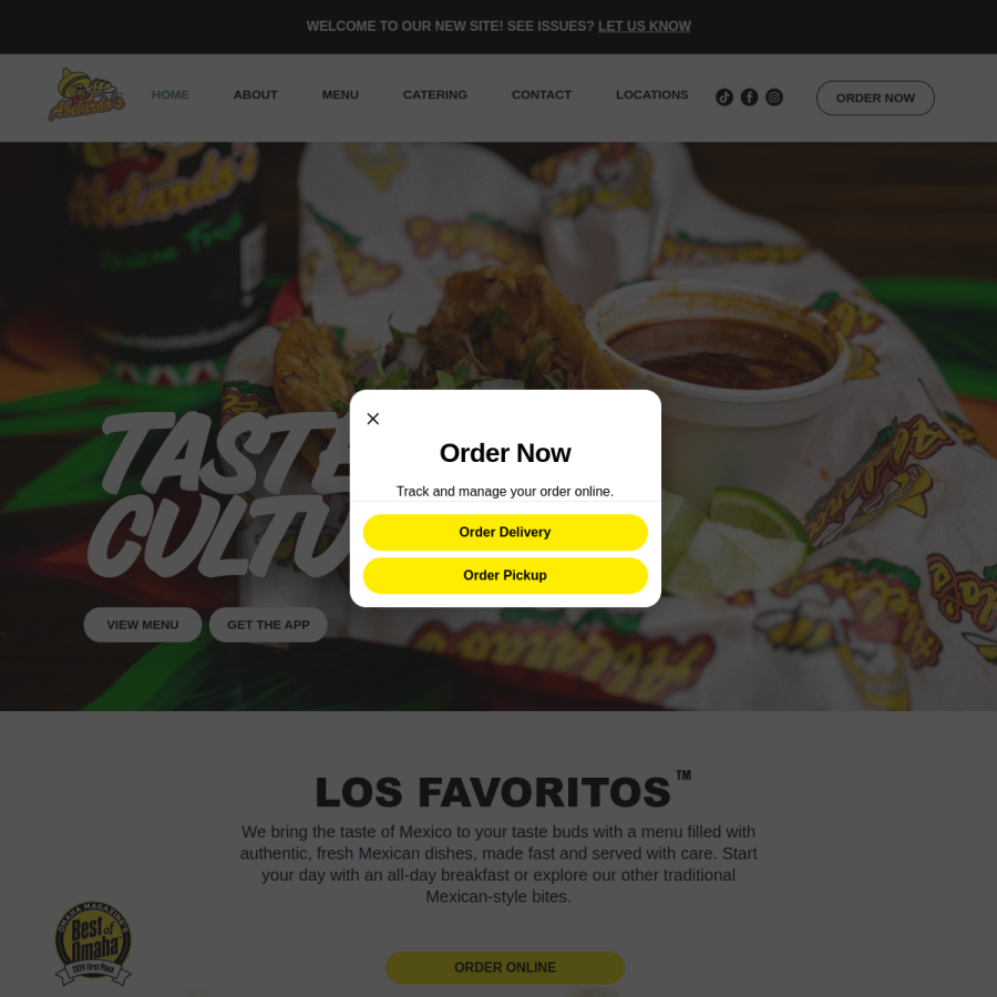 abelardosmexicanfood.com homepage screenshot