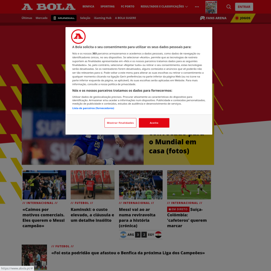 abola.pt homepage screenshot