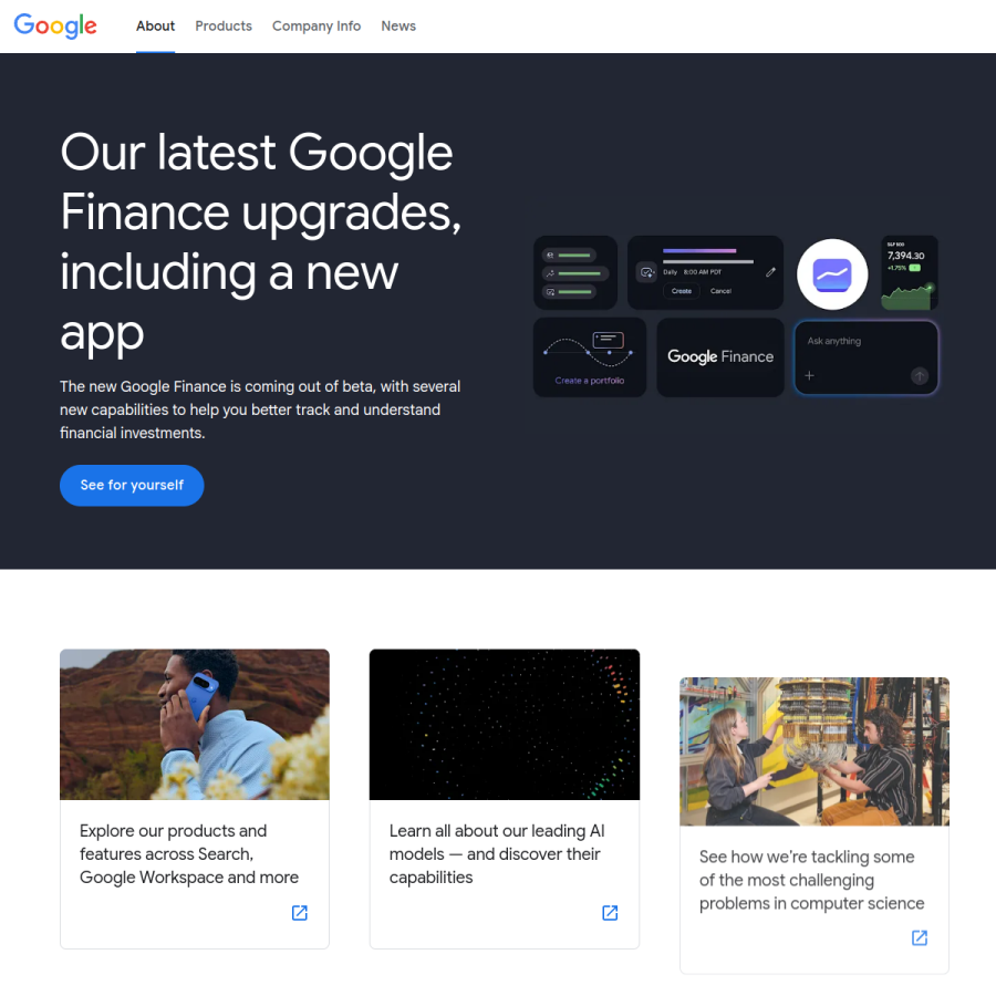about.google homepage screenshot