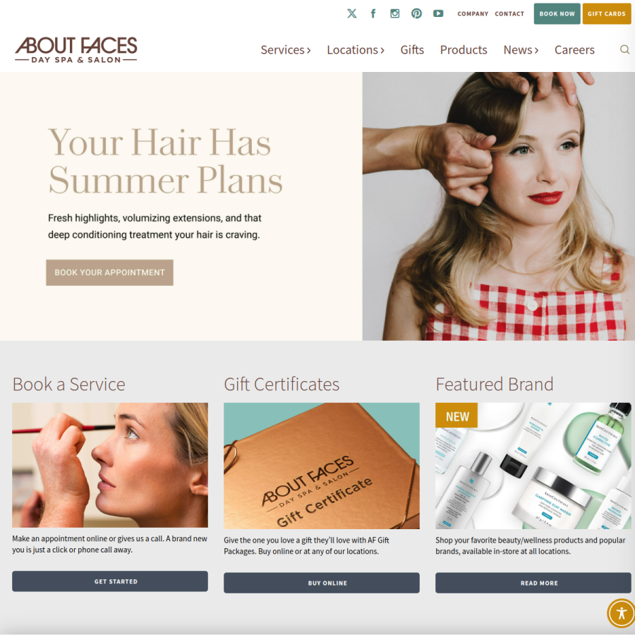 aboutfacesdayspa.com homepage screenshot