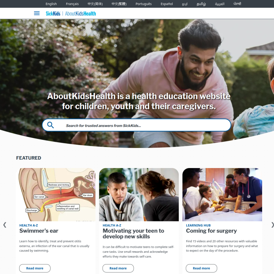 aboutkidshealth.ca homepage screenshot