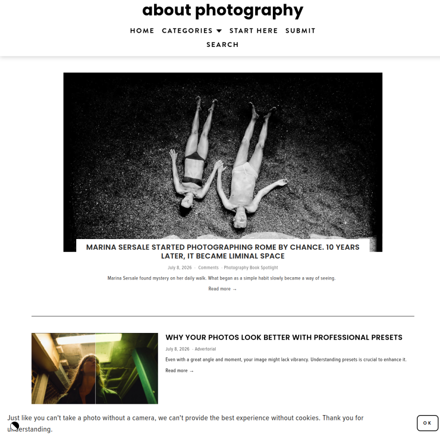 aboutphotography.blog homepage screenshot