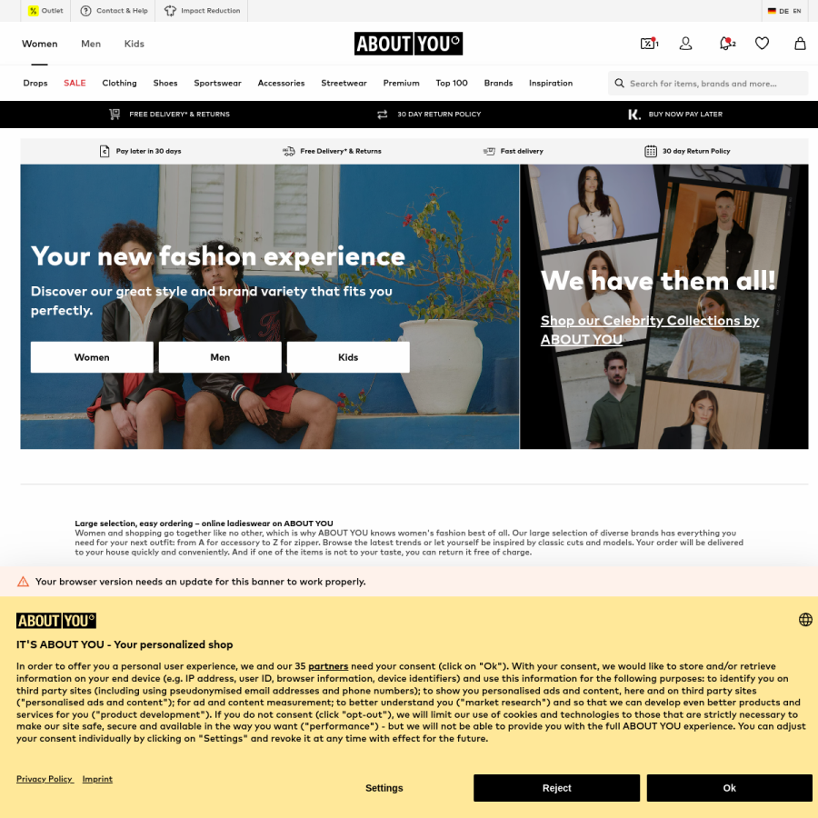 aboutyou.de homepage screenshot