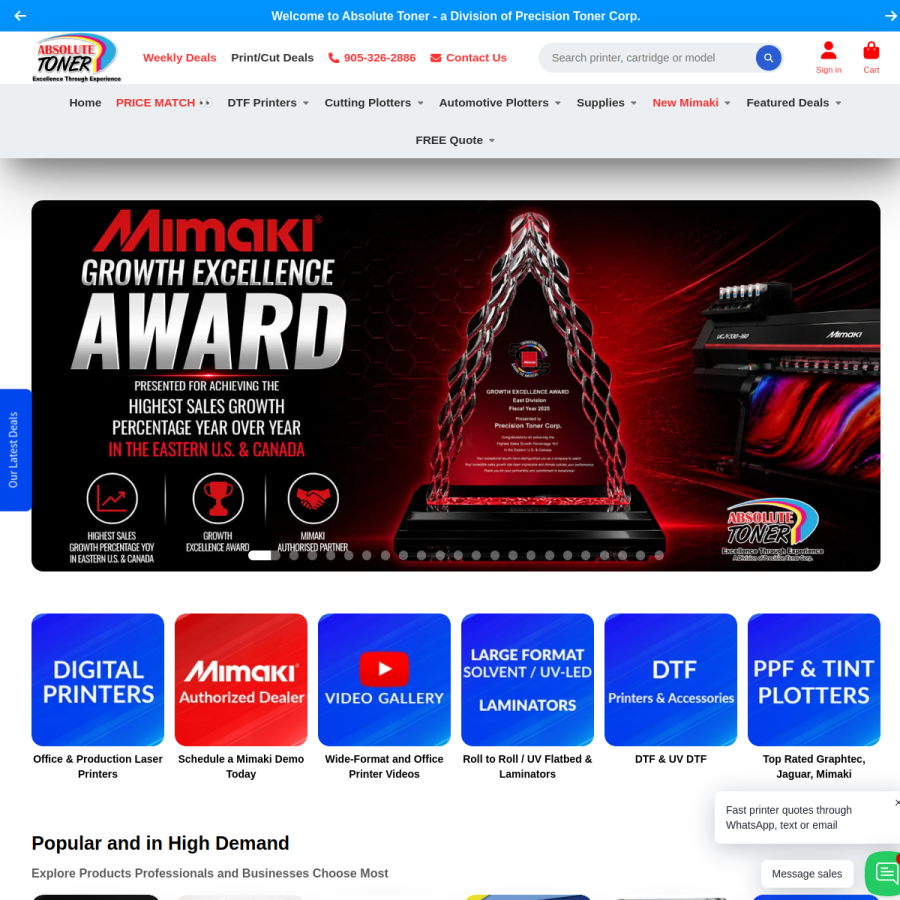 absolutetoner.com homepage screenshot