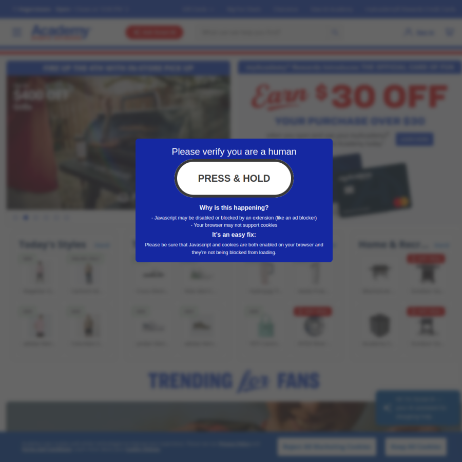 academy.com homepage screenshot