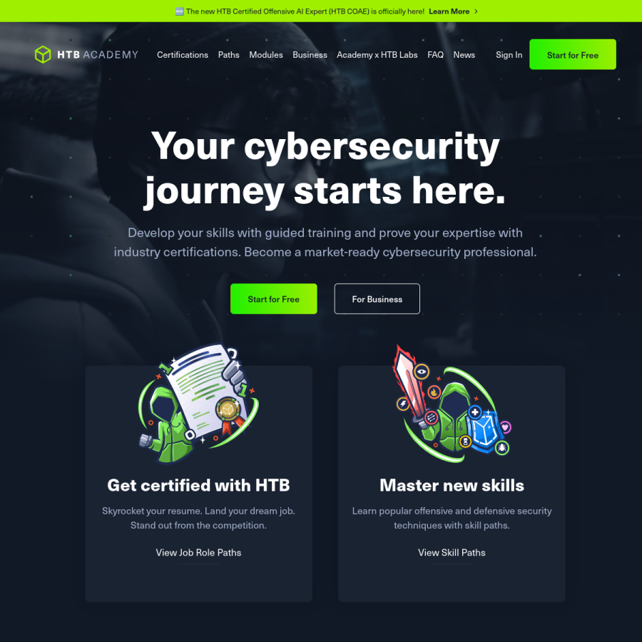 academy.hackthebox.com homepage screenshot